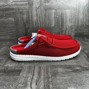 Hey Dude Wally Slip Varsity Men's size 13 Red Canvas Mules